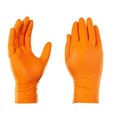 Ammex Gloveworks Hd Industrial Orange Nitrile Gloves With Diamond