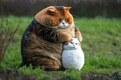 Ai Generated Cute Fat Cat Hugs Fat Cat In Nature Background 23373559