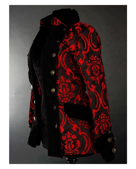 Ladies Pirate Jacket Red Brocade Ml Steampunk Jacket Horror