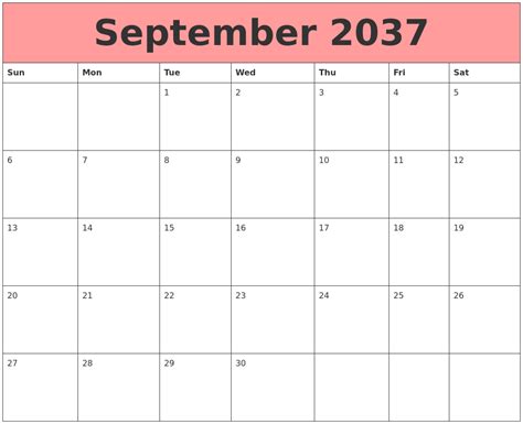 September 2037 Calendars That Work