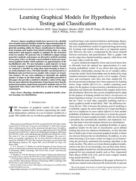 Learning Graphical Models For Hypothesis Testing And Classification