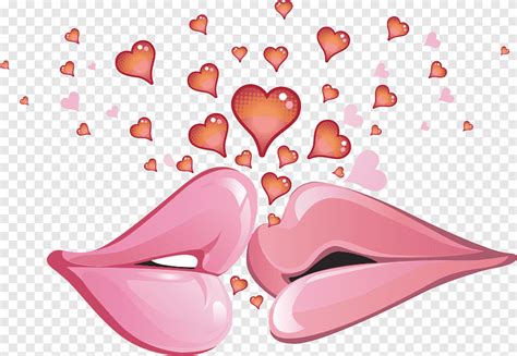 Two Pink Lips Kissing And Red Hearts Valentines Day International
