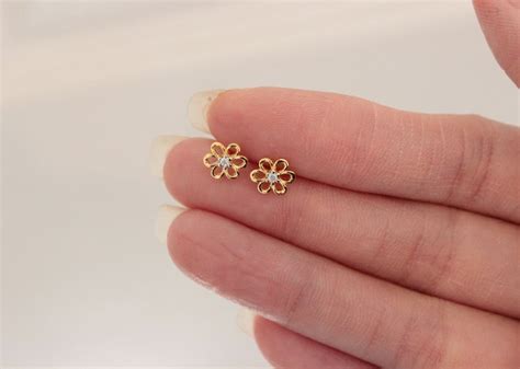 Flower Stud Earrings Tiny Gold Studs Dainty Stud Earrings Etsy