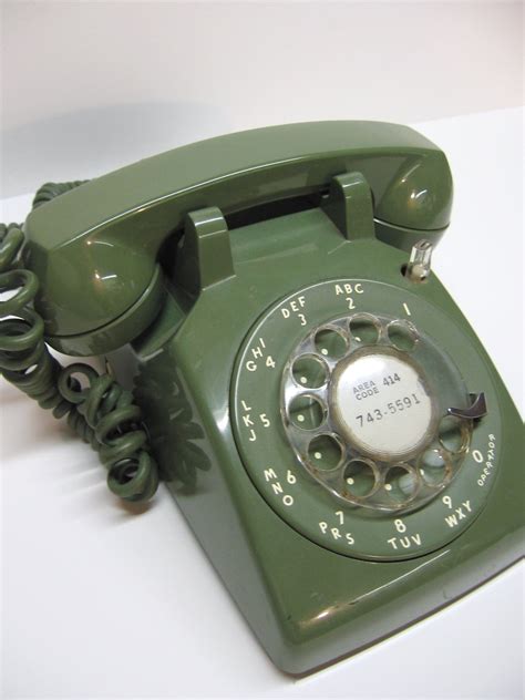 Retro Rotary Dial Phone Avocado Green 1970s