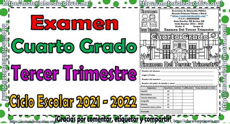 Examen Tercer Trimestre Cuarto Grado 2022 Reverasite
