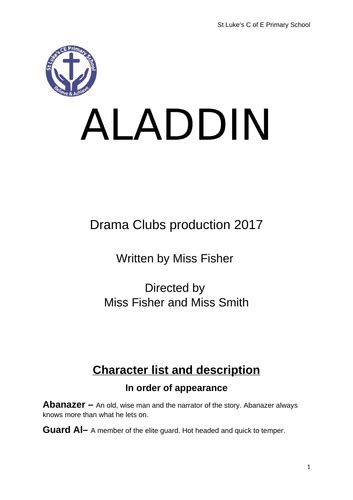 Aladdin Full Script Teaching Resources