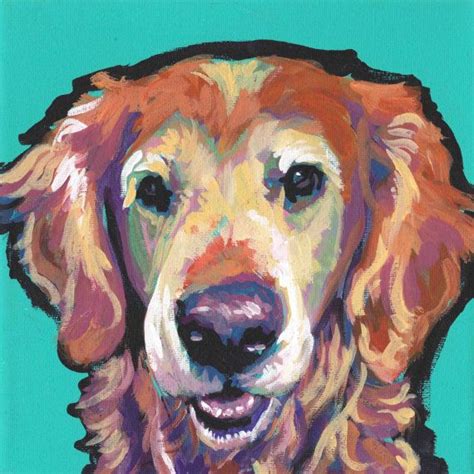 Senior Golden Retriever Dog Portrait Print Of Bright Pop Art Painting