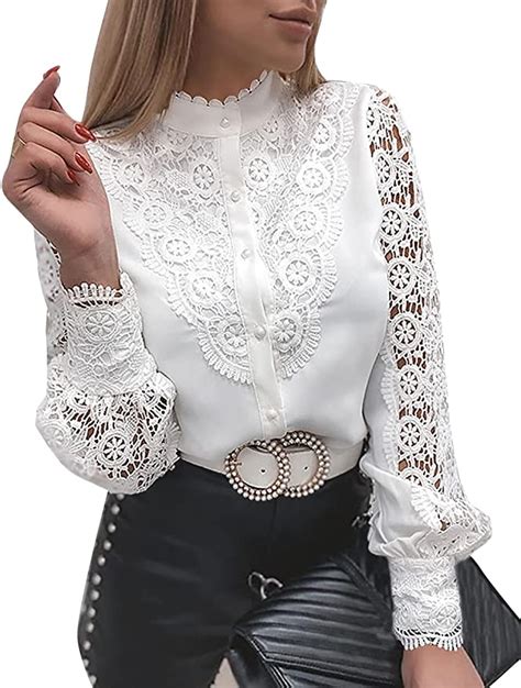 yieune bluse damen spitze weiß elegant casual shirts langarm bluse v ausschnitt shirts tunika