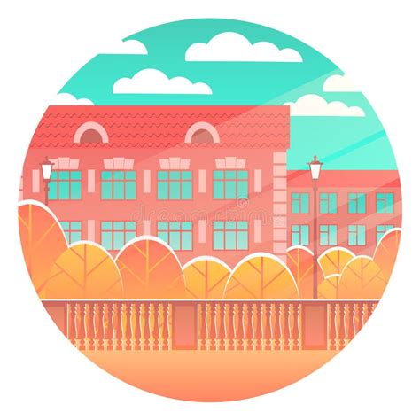 Autumn Town With Yellow Trees Stock Vector Illustration Of Background