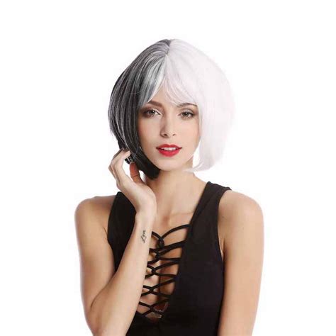 synthetic costume cruella de vil half black half white wig buy half black half white wig