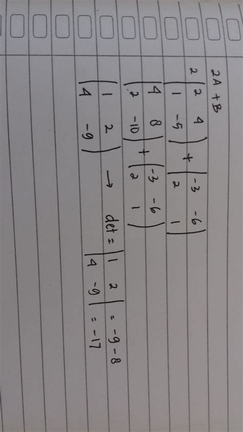 Diketahui fungsi komposisi (f o g)(x) = 2x + 5 dan f(x) = 2x + 3. diketahui matriks A 2 4,1-5 B-3 -6,2 1 maka nilai ...