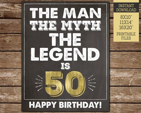 50th Birthday Sign The Man The Myth The Legend Gold And White Happy