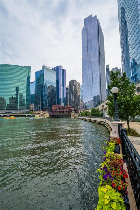 Modern Buildings Along The Chicago River In Chicago Illinois Editorial