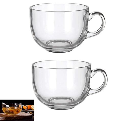 2 Pack Multipurpose Gourmet Coffee Tea Mugs 480 Ml Thick Clear Glass