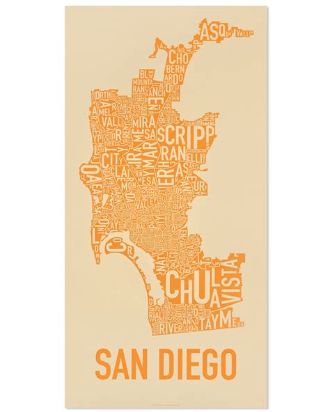 San Diego Neighborhood Map 13 X 26 Seventy And Sunny Screenprint