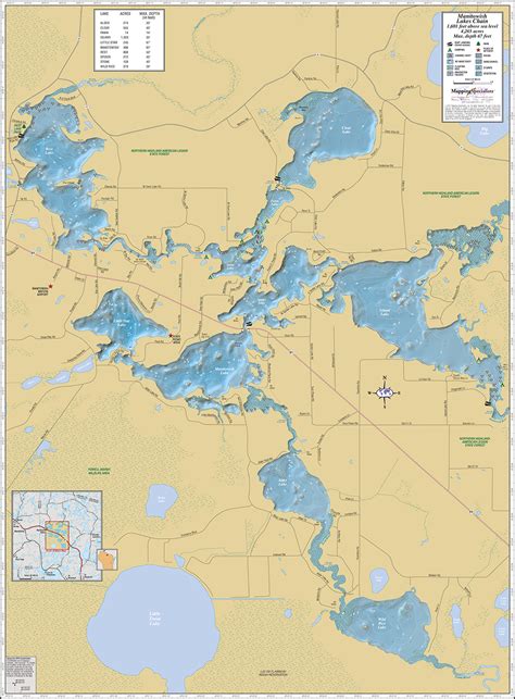 Manitowish Lakes Chain Wall Map Mapping Specialists Limited