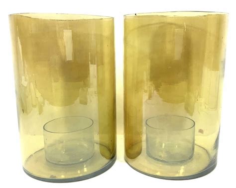 Lot 5 Tall Blown Amber Glass Cylinder Candle Chimneys