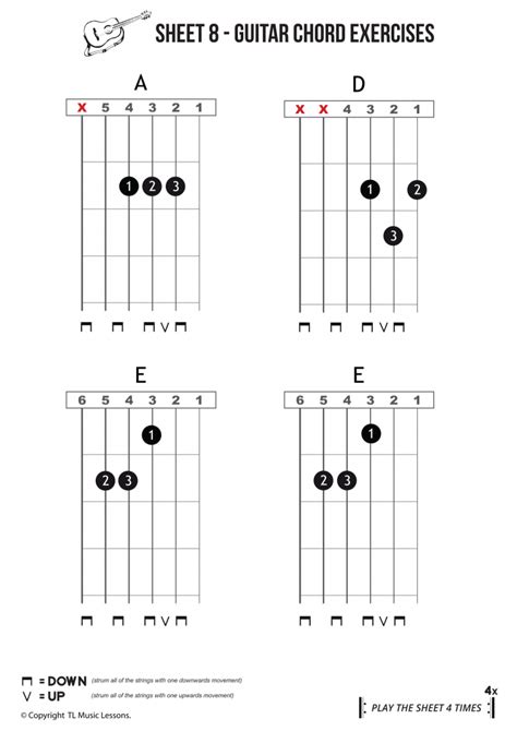 Sheet 8 Beginners Guitar Chords Easy Reading Chord Exercise Learn