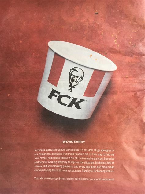 Kfcs Apology For The Chicken Shortage This Week X
