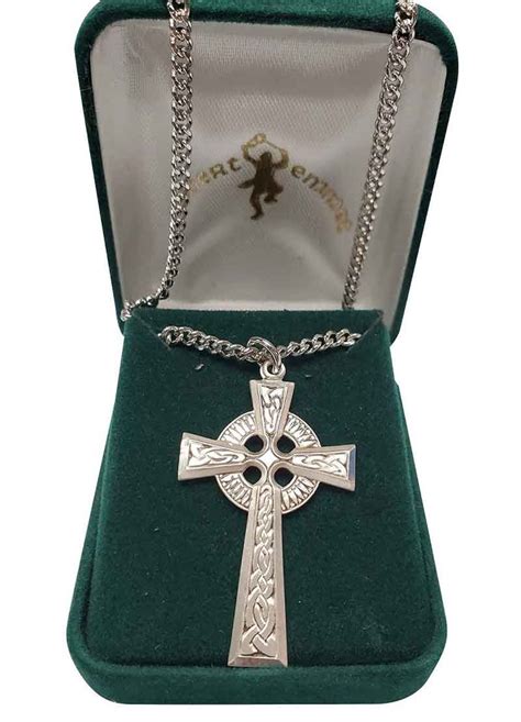 Large Sterling Silver Celtic Cross Medal Pendant On 24 Chain