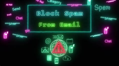 Block Spam From Email Neon Green Blue Fluorescent Text Animation Green Frame On Black Background