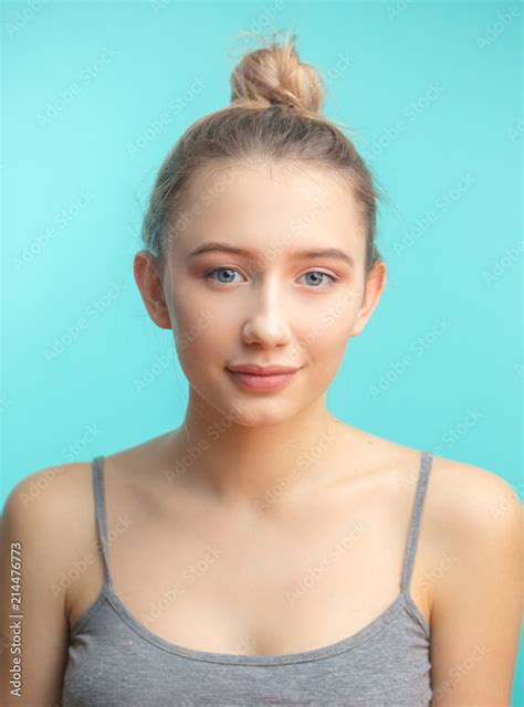 attractive caucasian teenager girl with nude makeup natural expressive lips perfect fresh skin