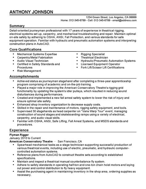 A typical resume is a general and concise introduction of your experiences and skills as they relate to a particular career or position that you are aiming to acquire. Professional Flyman Rigger Templates to Showcase Your ...