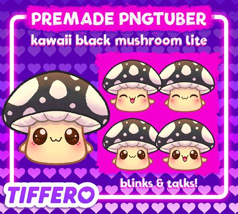 Premade Pngtuber Model Kawaii Black Mushroom Lite Pngs Etsy