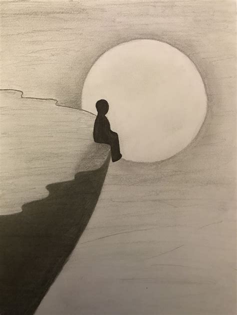 A Drawing Of A Person Sitting On The Edge Of A Cliff