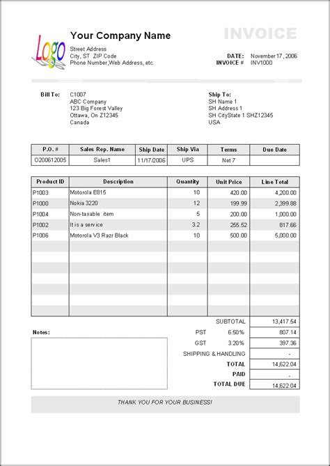 Standard Invoice Template Invoice Example