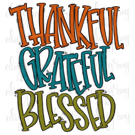 Thankful Grateful Blessed Sublimation Design Hand Drawn Etsy
