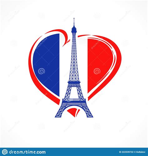 Love France Flag Emblem With Eiffel Tower Stock Vector Illustration