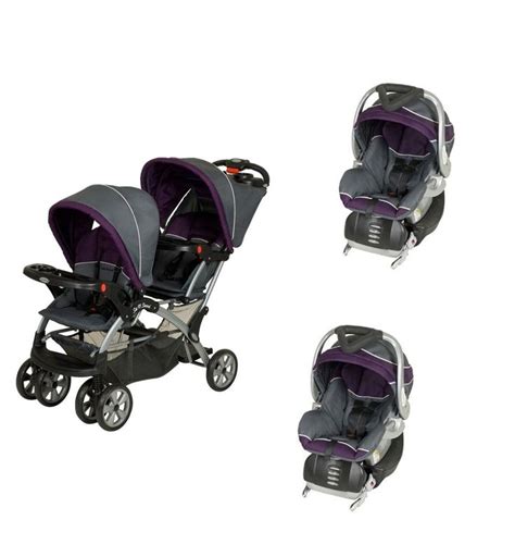 Purple Double Sit N Stand Twin Stroller Travel System With 2 Infant Car