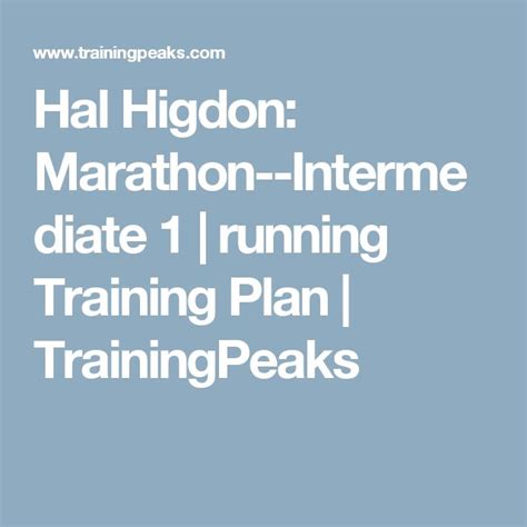 Hal Higdon Marathon Intermediate 1 Running Training Plan