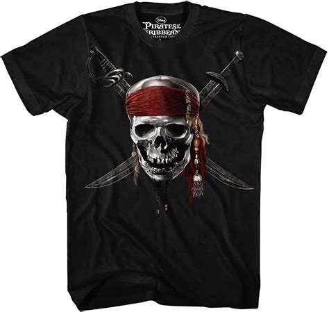 Disney Pirates Of The Caribbean Chrome Skully T Shirt Black Large