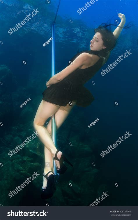 Underwater Striptease Beautiful Slim Girl Stock Photo