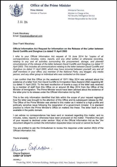 Formal Letter To Prime Minister Sample