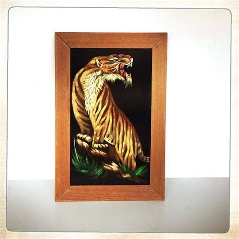 Vintage Black Velvet Tiger Painting Kitsch Retro Art Tiger Painting