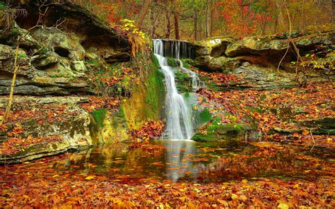 Waterfall Autumn Lovely Stream Fall Nature Leaves Beautiful