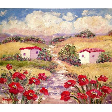 Environmentally friendly chalk & mineral paint. French Country Provence Red Poppies Original Oil Painting ...