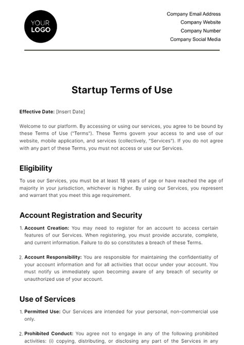Free Startup Terms of Use Template - Edit Online & Download | Template.net