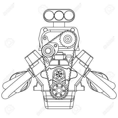 Schematic Drawing Of Hot Rod Engine Vector Illustration Stock Vector