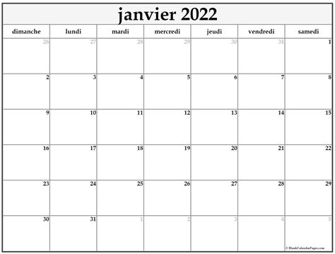 janvier 2022 calendrier imprimable | Calendrier gratuit