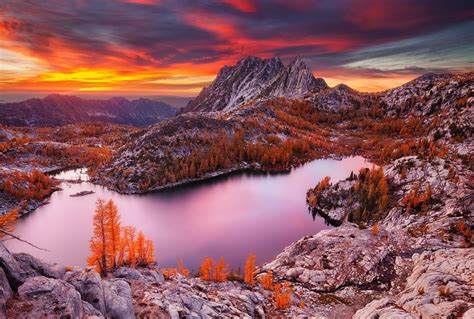 Nature Landscape Lake Mountain Sunset Fall Forest Water Sky