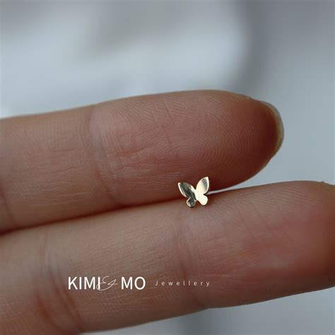 Tiny K Solid Gold Butterfly Studminimalist Earringsmall Etsy Canada