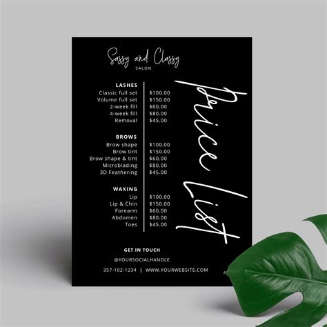 Diy Price List Templates Printable Salon Pricing Menu Digital Download