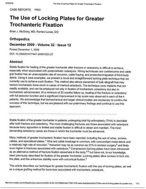 Pdf The Use Of Locking Plates For Greater Trochanteric Fixation