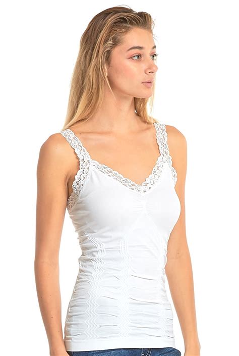 Womens Seamless Wrinkled Lace Trim Camisole Slim One Size Layering