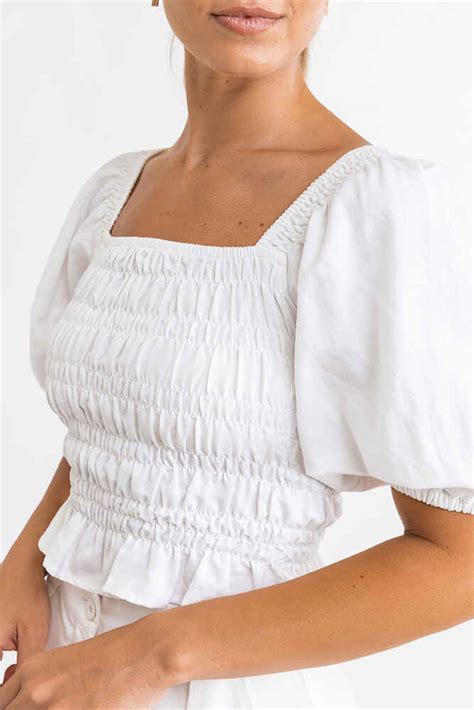Rhythm Ladies Bronte Smocked Top White Womens Top Sequence Surf