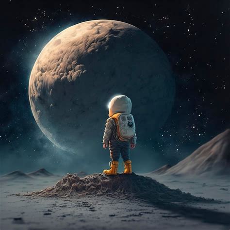 Premium Ai Image Little Boy On The Moon